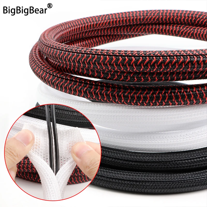 Funda de Cable expandible trenzada PET de 1 ~ 50m, 3 ~ 50mm, Flexible, autofechado, tubo de envoltura aislado, organizador Protector de línea de alambre dividido