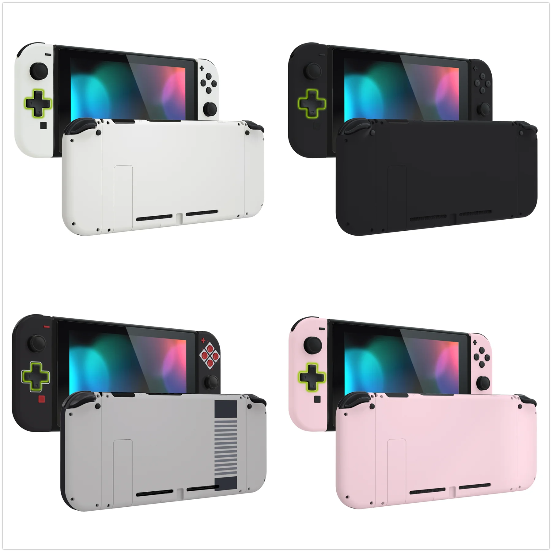 Carcasa eXtremeRate Joycon con botones para Nintendo Switch (modelo original 2017), accesorios de placa trasera de consola Grip - Blanco