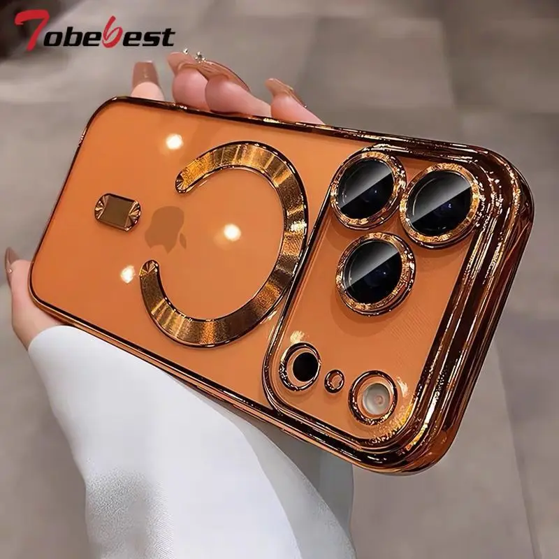 Para Magsafe funda con revestimiento magnético para Apple iPhone 17 Air 16 16e 15 14 13 11 12 Pro Max Plus cubierta de carga inalámbrica transparente - imagen 2