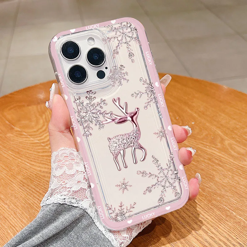 Funda de teléfono con ciervo y copo de nieve para iPhone 17 16 15 14 Pro Max 13 12 11 Pro Air 7 8 Plus XS XR X 16e, funda transparente suave, regalos de navidad - imagen 5
