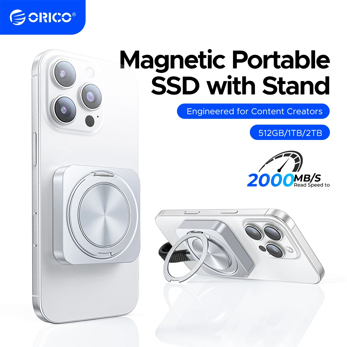 ORICO SSD externo magnético con soporte de 360 hasta 2000 MB/s 4K ProRes HDR Record and Store, aleación de aluminio MagSafe portátil - imagen 2