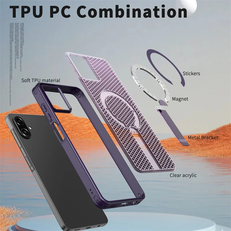 Soporte magnético de disipación de calor para Samsung Galaxy S25 Edge S24 S23 FE S22 Ultra A14 A15 A25 A35 A55 A26 A36 A56 5G - imagen 4