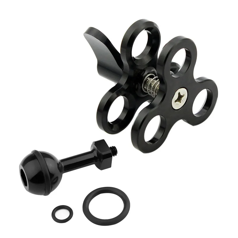 Accesorio de bola de buceo de aluminio, brazo de luces, Clip de mariposa Triple + adaptador de tornillo de montaje de 1/4 pulgadas para Gopro, Xiaomi, Yi, Cámara de Acción Sjcam - imagen 3