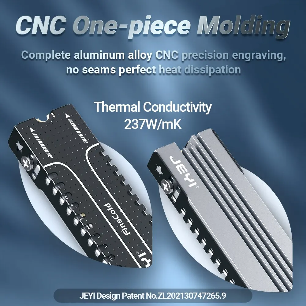 JEYI-disipador de calor M.2 SSD, radiador de refrigeración de SSD 2280 NVME NGFF, Enfriador de aluminio completo con almohadilla de silicona térmica para placa base/PS5 - imagen 3