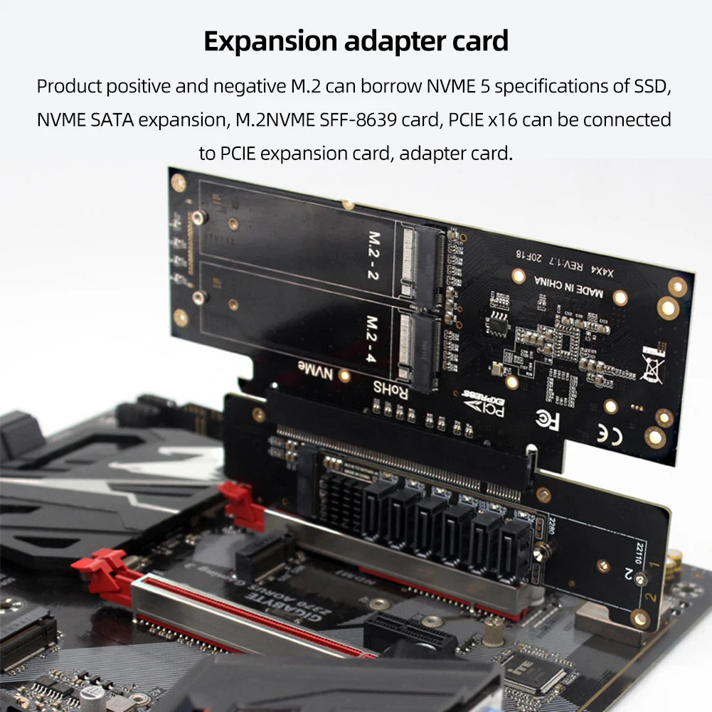 Adaptador PCIe X16 a X8 + X4 + X4 M.2 PCIE, puertos de entrada M.2 NVMEx2, tarjeta de expansión compatible con SSD 2280/2260/2242/2230 - imagen 3