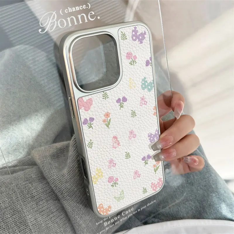 La pantalla está llena de flores y plantas funda de teléfono para iPhone11/12/13/14/15/16/17 Pro Max AIR PLUS funda de teléfono epoxi de cuero TPU - imagen 2
