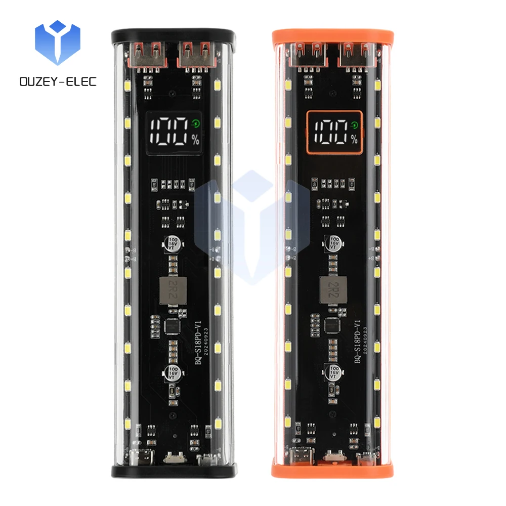 Caja DIY de energía móvil de 22,5 W, sin soldadura, 8 Uds., caja de batería 18650, carcasa transparente de energía de carga DIY con linterna