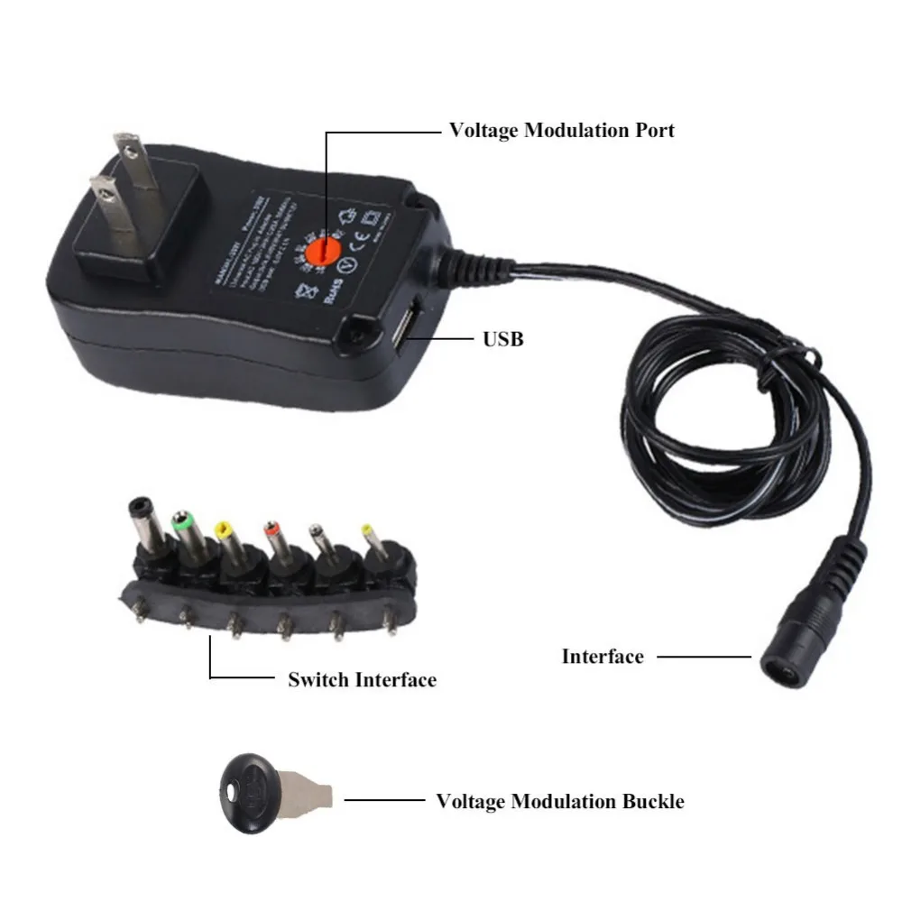 Adaptador de fuente de alimentación de 12V, 2A, 30W, ajustable, 3V, 5V, 6V, 9V, 12V, USB, transformador de fuente de alimentación Universal AC DC de 220V a 12V ACDC SMPS