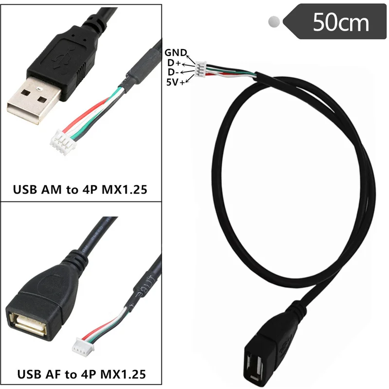 Cable USB2.0 a 4P MX1.25 4P MX1.25 hembra a USB 2.0 hembra/macho USB a Dupont Cable de datos de 4 pines 50cm