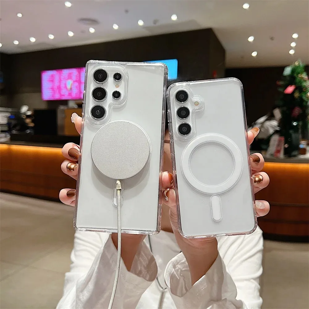 Para Magesafe funda de carga inalámbrica magnética para Samsung Galaxy S25 S24 S23 Ultra S22 Plus S21 FE A16 A15 A55 A56 funda delgada transparente - imagen 2