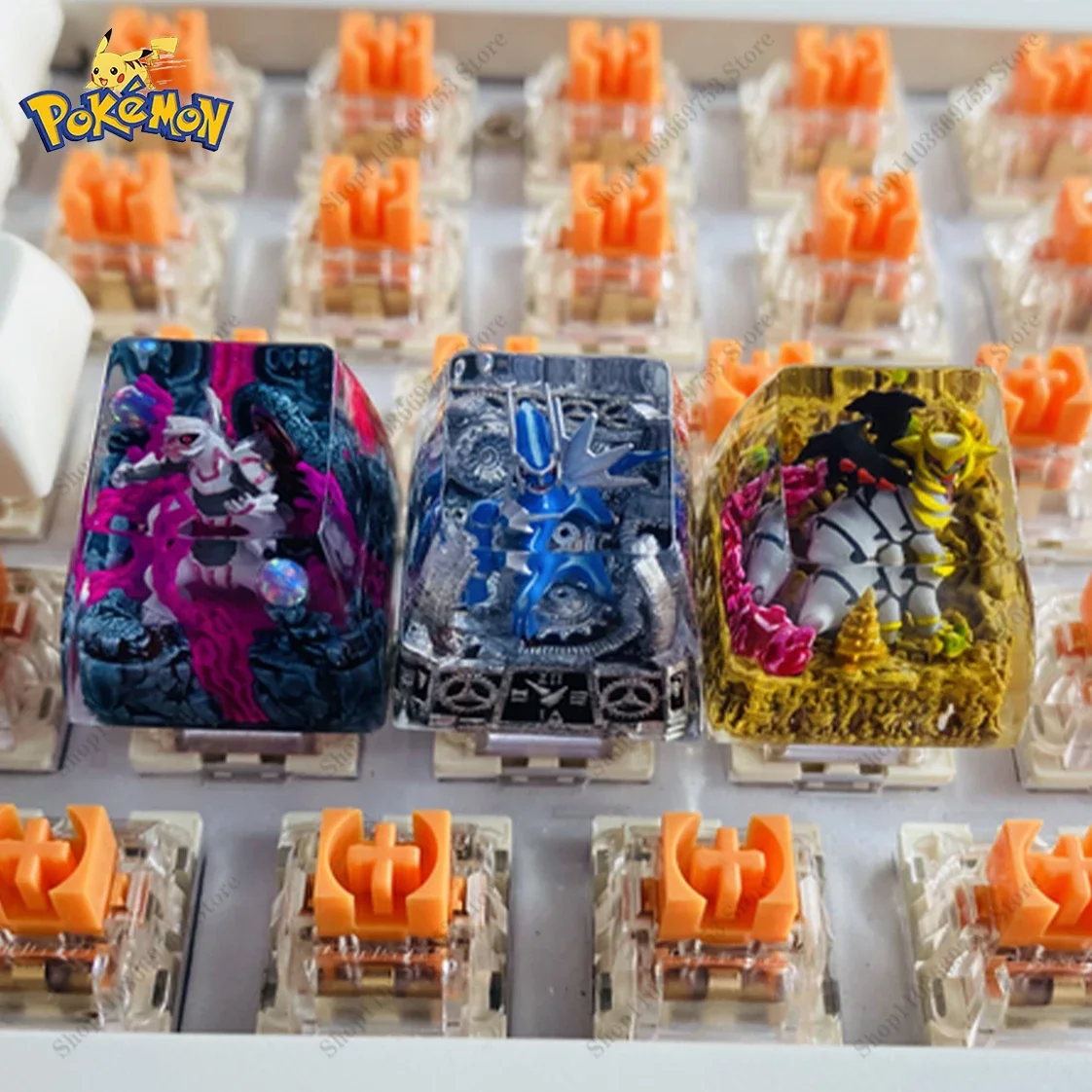 Teclas de Pokémon Anime, conjunto de bestias legendarias, Giratina Dialga, teclas estereoscópicas transparentes de resina para regalos de teclado mecánico - imagen 3