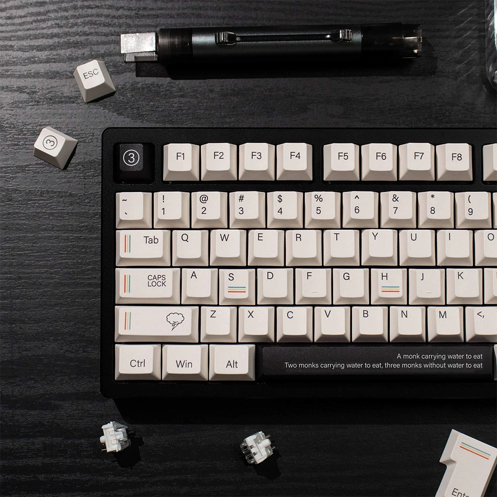 Teclas PBT Mike blancas, teclas de perfil Cherry Dye-Sub, 140 teclas, tres teclas de monje para interruptores MX, Teclado mecánico 96/98/104 - imagen 4