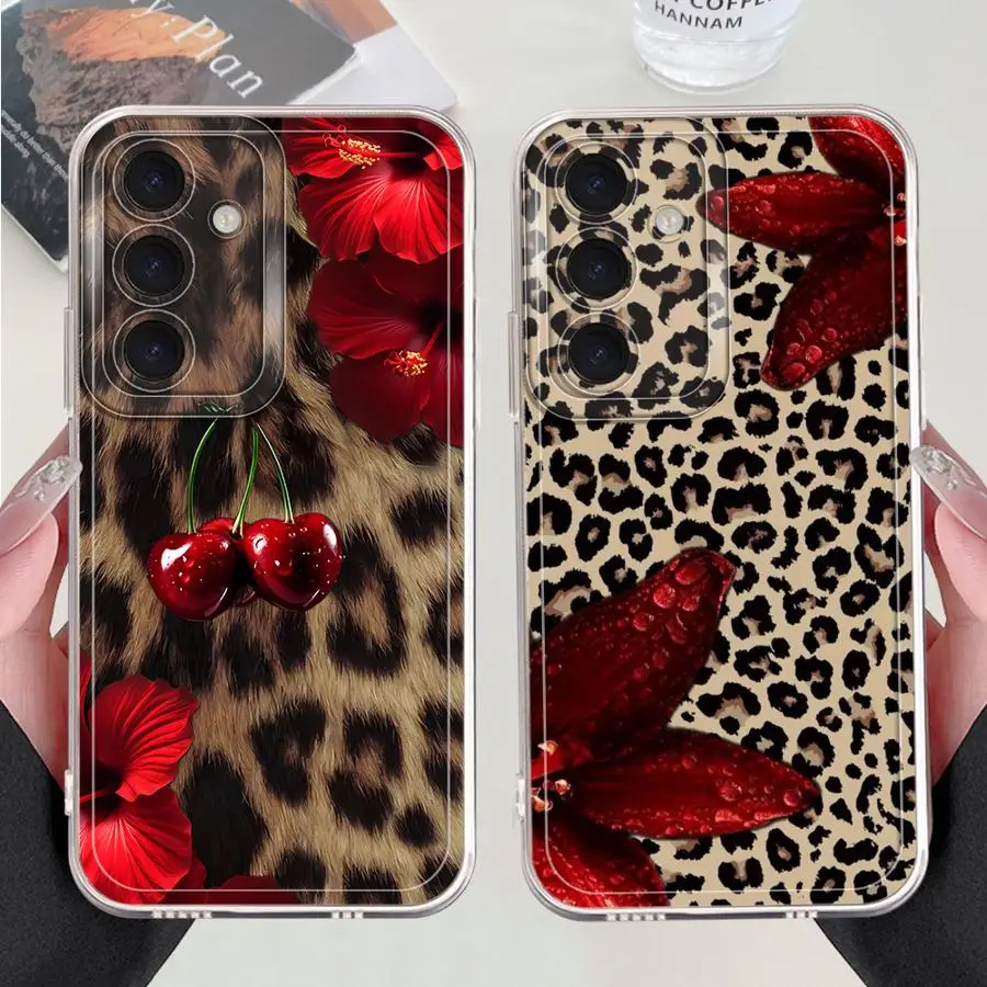 Funda de teléfono suave para Samsung Galaxy S22 FE Note 20 Ultra 10 S25 Edge S24 S23 Ultra S20 Plus S21 Premium estampado de leopardo