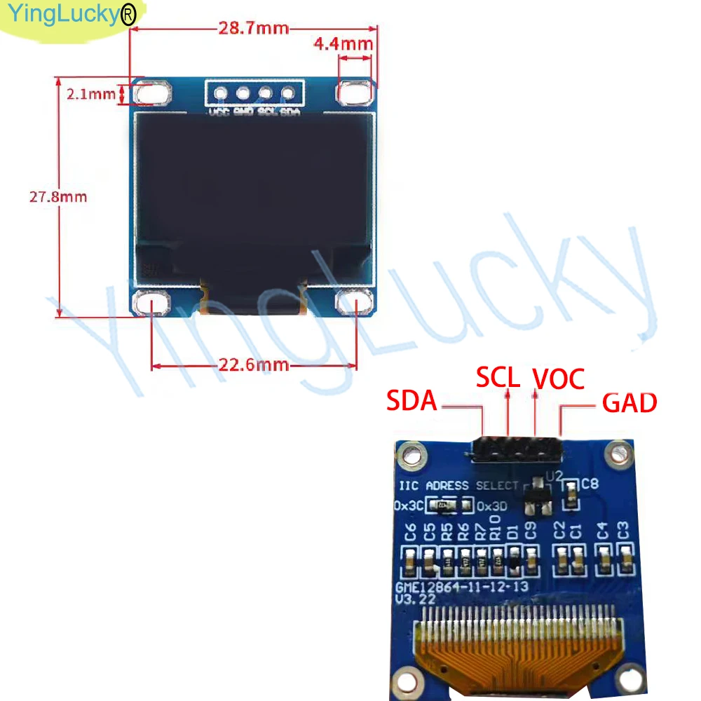 Pantalla Oled de 0,96 pulgadas 1306 para retardo cero Raspberry Pi Pico Arcade codificador USB SSD con pantalla serie IIC I2C azul/amarillo - imagen 3