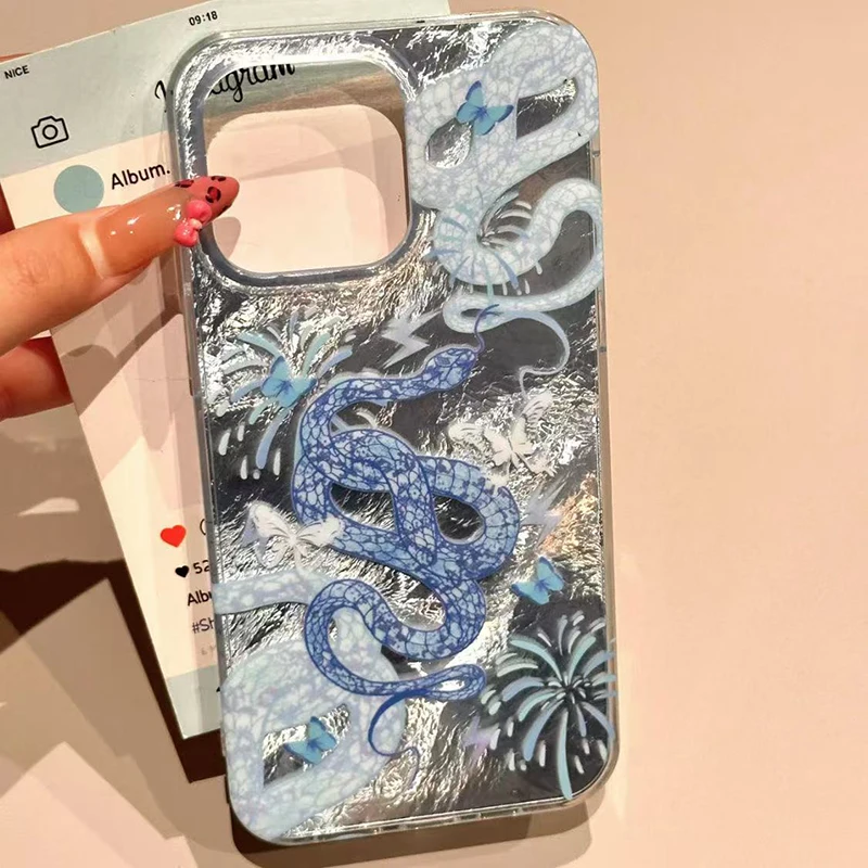 Funda de teléfono de serpiente con purpurina de Año Nuevo de lujo para iPhone 16 15 14 13 12 11 Mini Pro Max X XR XSMax 8 Plus, funda suave con patrón de glaciar - imagen 5