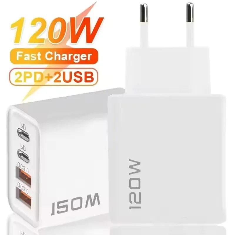 PD 120W USB C cargador rápido para iPhone 15 16 Pro Samsung Xiaomi Huawei adaptador de pared carga rápida UE EE. UU. Reino Unido enchufe cargador de teléfono
