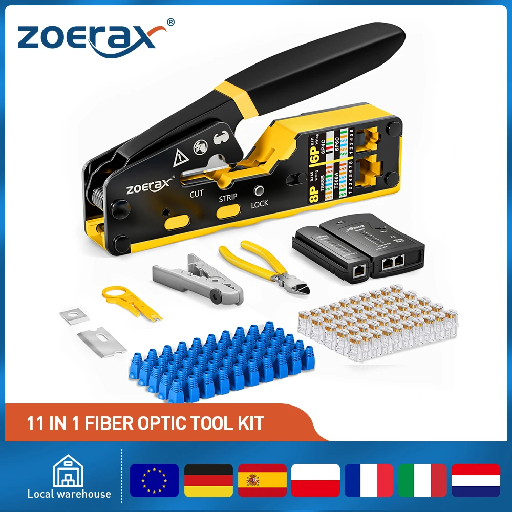 ZoeRax 8 en 1 RJ45 Cat6 Cat5e Kit de herramientas de engarzado, herramienta de engarzado, probador de cables, cortador de cables, cuchillas, 50 Uds. Conectores y botas Cat6 - imagen 2