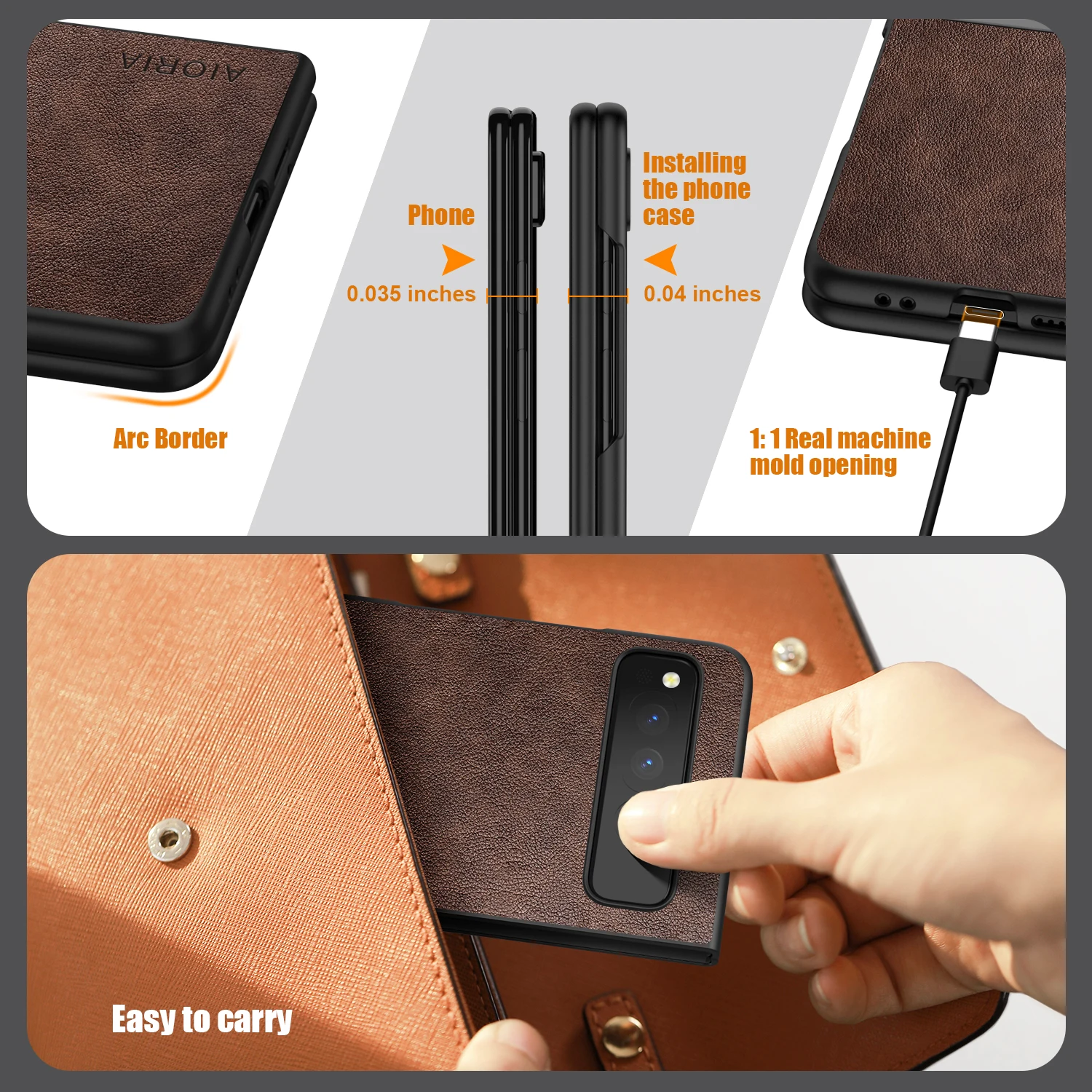 Funda de cuero PU para Google Pixel Fold 5G, PC dura de estilo empresarial simple con material PU 2 en 1 - imagen 4