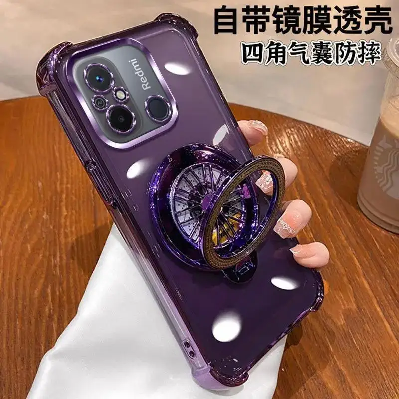 Glitter Shockproof Plating Gyro Bracket phone holder Case on For Xiaomi Redmi 12C back Stand Cover Android Phone Case - imagen 4