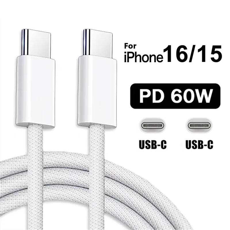 Cable de carga rápida PD USB-C a USB-C de 60W para iPhone 15 Plus 16 Pro Max 16e Samsung A54 S24 S25 Xiaomi Cable trenzado Dual tipo C - imagen 2