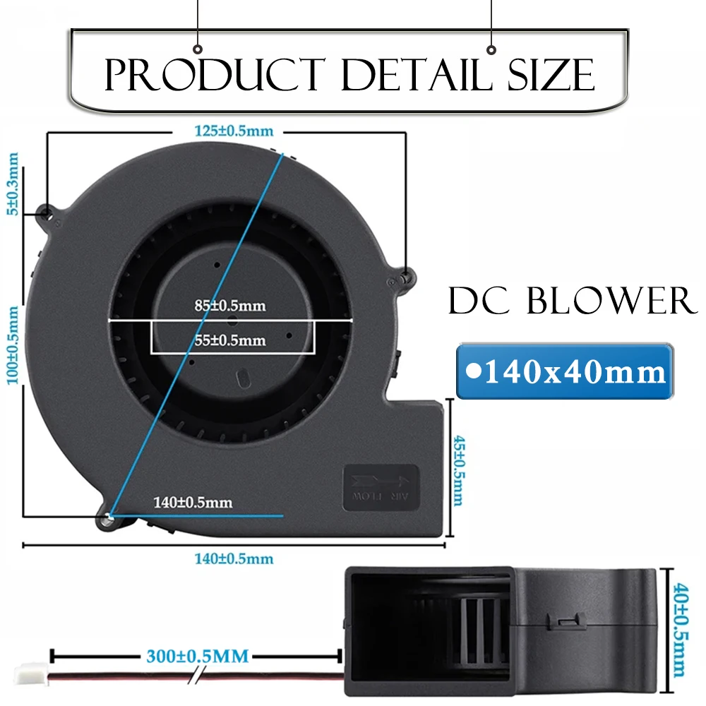 GDSTIME-ventilador Turbo de 140MM, 12V CC, 140x40MM, doble bola, sin escobillas, centrífugo, Radial, Industrial, portátil, 14040 - imagen 5