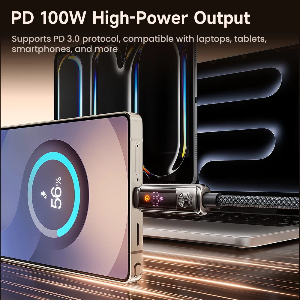 Toocki 100W USB C a USB C Cable PD3.0 QC4.0 Pantalla de batería Cable de carga rápida tipo C para Macbook iPhone 16 15 Samsung S25 S24 - imagen 4