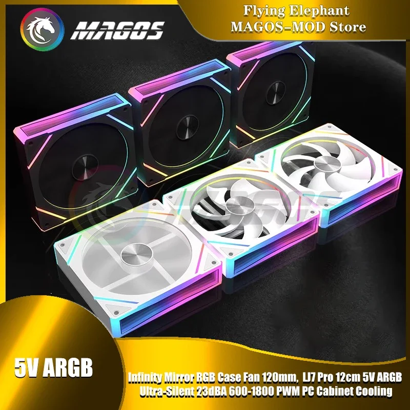 Infinity Mirror-ventilador de carcasa RGB de 120mm, LJ7 Pro, 12cm, 5V, ARGB, Ultra silencioso, 23dBA, 600-1800, PWM, refrigeración para armario de PC - imagen 2