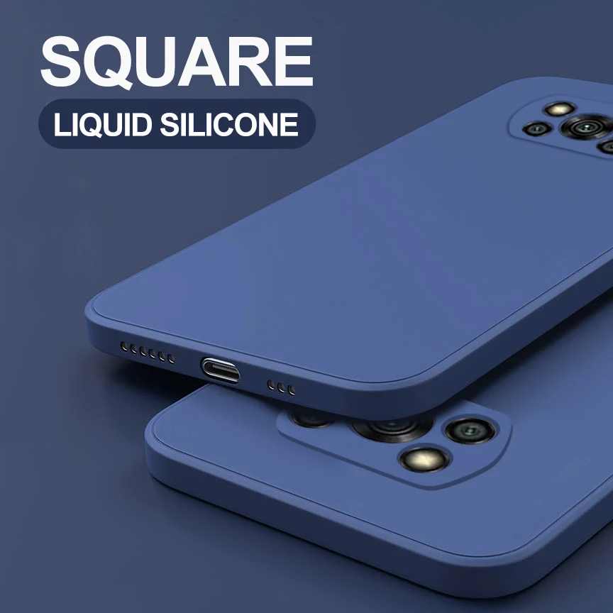Para Poco X3 Pro funda cuadrada de silicona líquida Protector de lente de cámara fundas de teléfono para Xiaomi PocoX3 X 3 nfc Pocox3 Pro funda suave - imagen 3