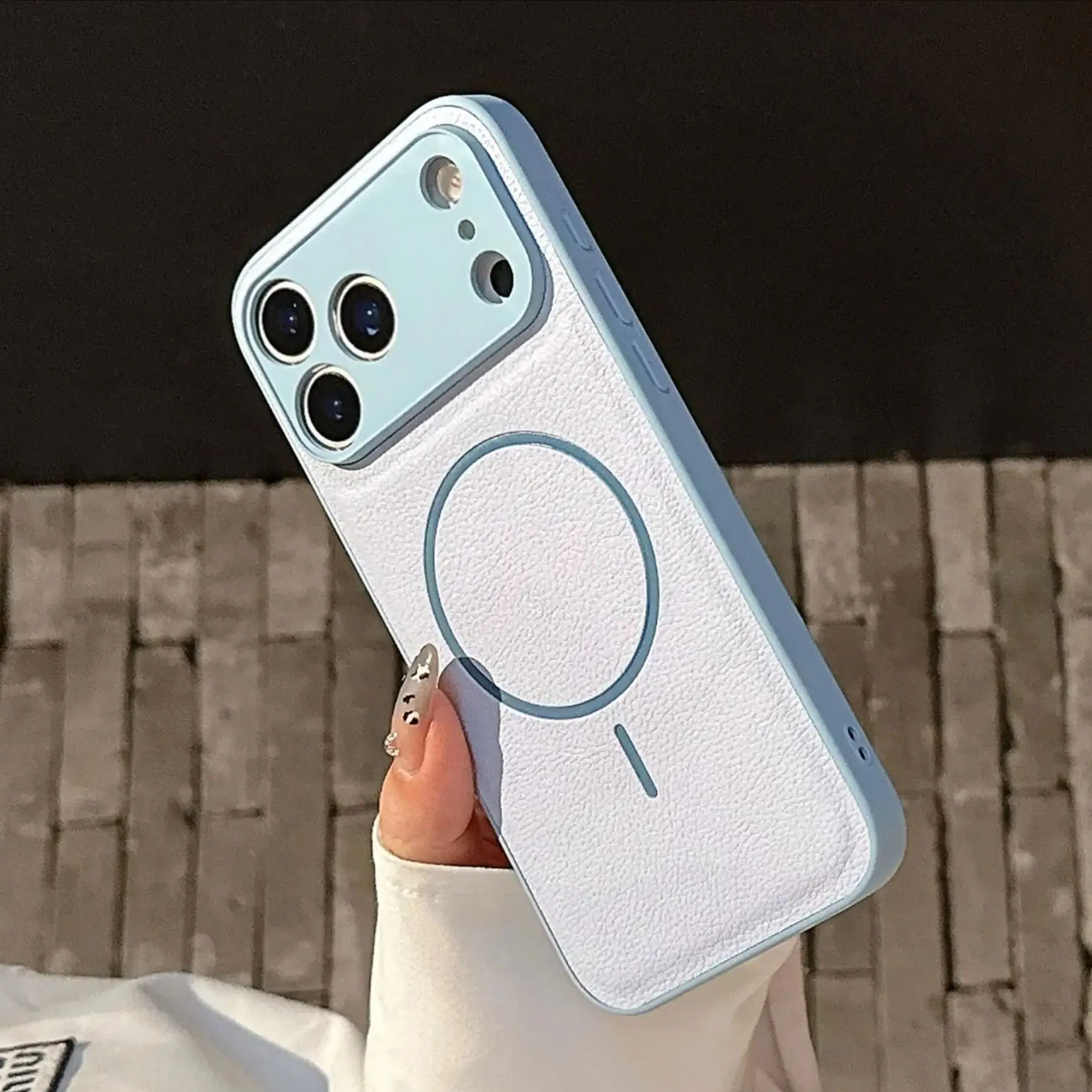 Fundas magnéticas de cuero con textura de lichi para iPhone 17 Air 16 15 14 13 12 11 Plus Pro Max para cubierta de parachoques con borde de silicona Magsafe - imagen 3