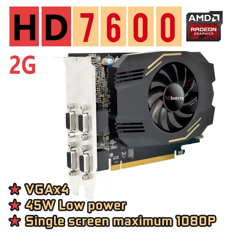 Tarjeta gráfica SRhonyra AMD HD7600, 2GB GDDR5, 4VGA, puertos, pantalla multimonitoreo para comercio en existencias, tarjeta de vídeo para PC de escritorio de oficina - imagen 2