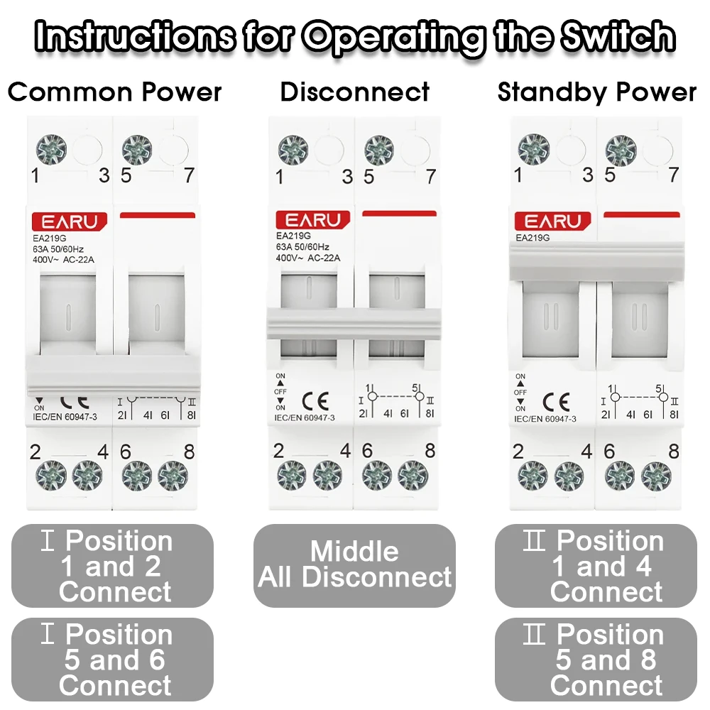 1P 2P 3P 4P 40A 63A Din Rail Modular MTS Doble potencia interruptor de transferencia Manual AC aislamiento interruptor de disco disyuntor - imagen 4