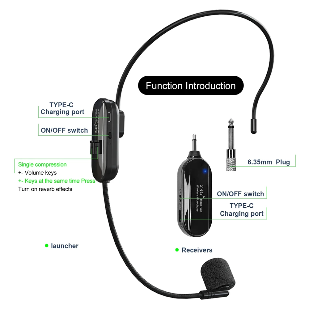 Conjunto de micrófono Lavalier inalámbrico montado en la cabeza, transmisor con receptor para amplificador, altavoz de voz, guía turística de enseñanza, 2,4G - imagen 3