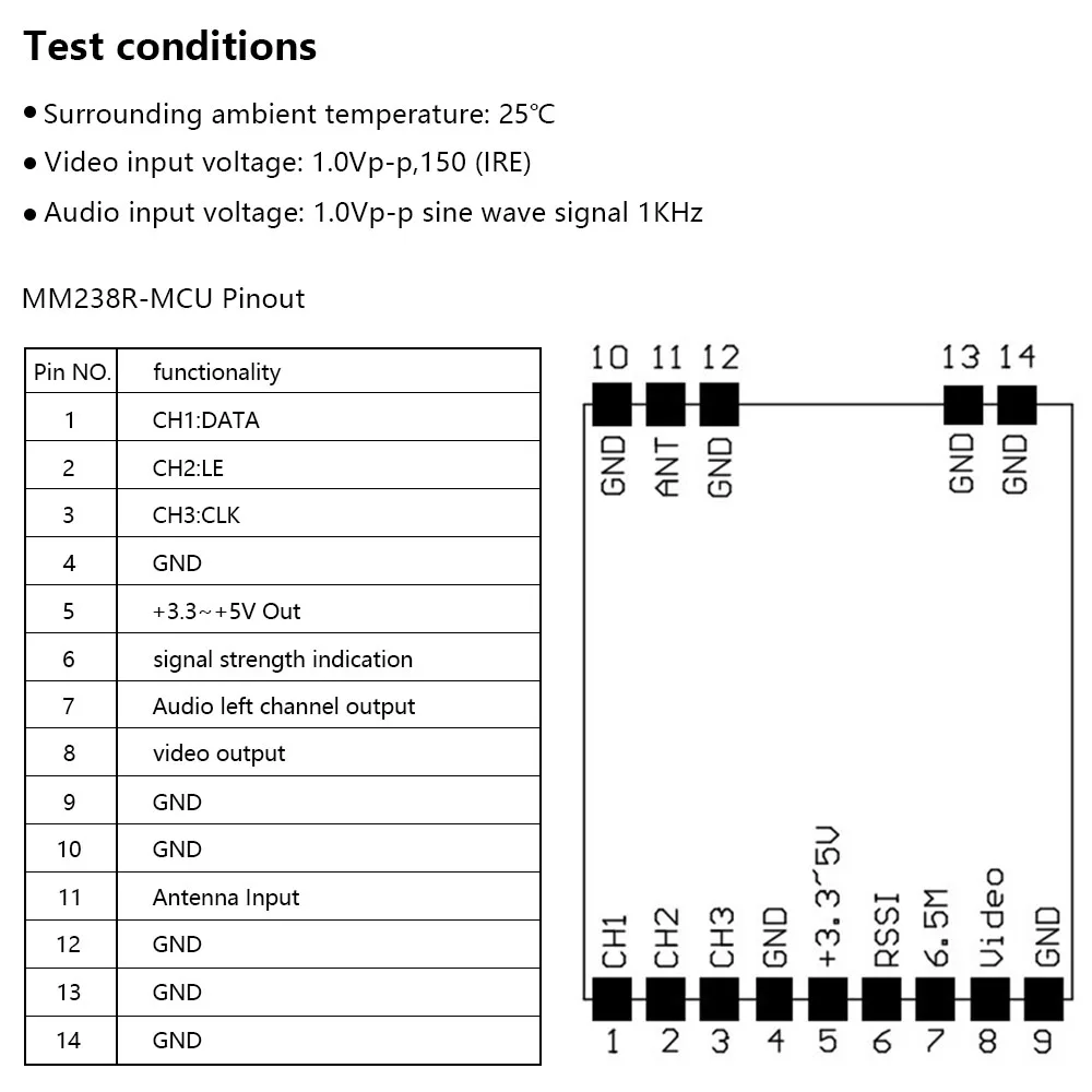 DC 3.3-5V 5.8G MM238RW Módulo receptor de transmisión de vídeo inalámbrica Módulo receptor sin audio - imagen 3