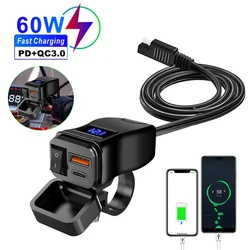 Cargador Moto USB-C 60W PD QC3.0 con Voltímetro Resistente al Agua