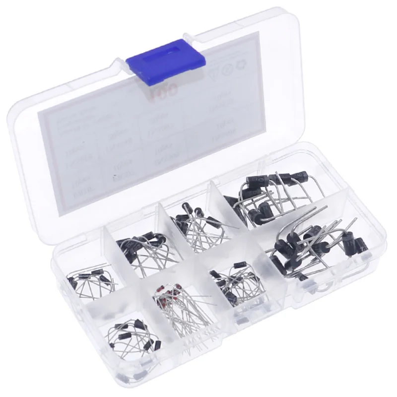 Kit de diodos rectificador Schottky 1N4007 1N4148 1N5817 1N5408 1N5822 1N5399 FR107 FR207 en caja de componentes, 100 Uds. - imagen 3