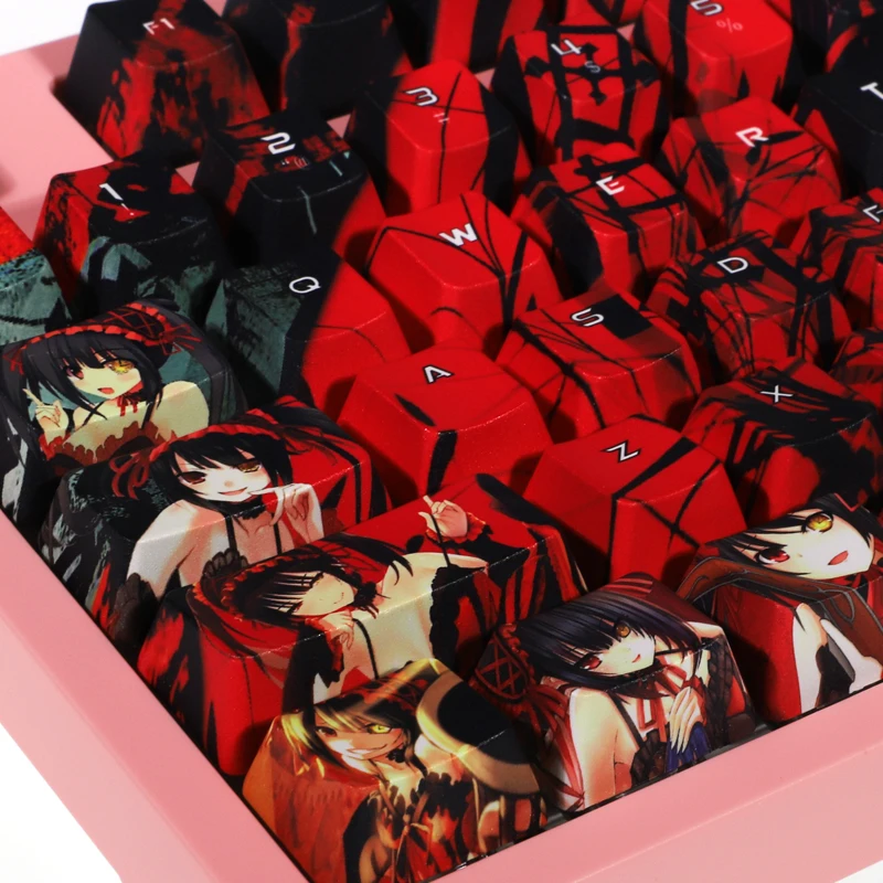 108 teclas PBT Dye Subbed Keycaps dibujos animados Anime Gaming Key Caps Cherry perfil DATE A LIVE Nightmare Keycap para diseño ANSI - imagen 3