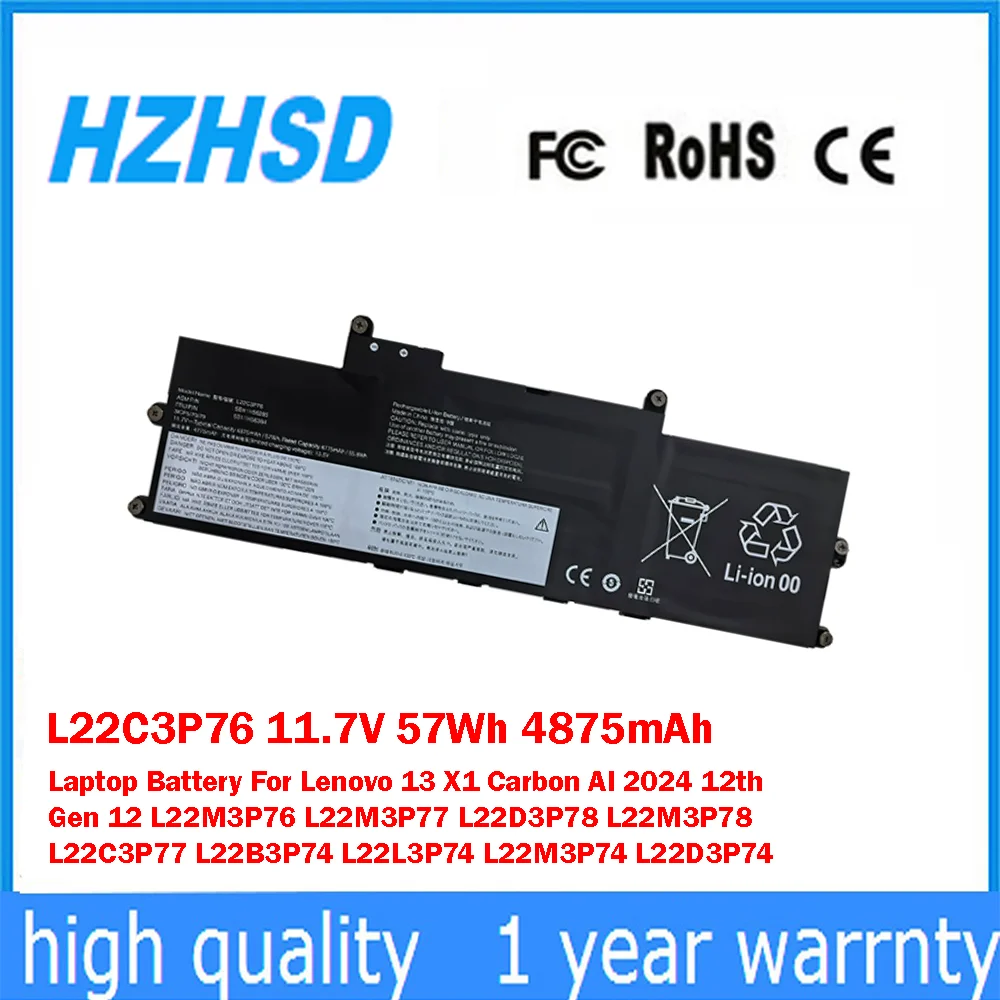L22C3P76 11,7 V 57Wh 4875mAh batería del ordenador portátil para Lenovo 13 X1 Carbon AI 2024 12th Gen 12 L22M3P76 L22M3P77 L22D3P78 L22M3P78