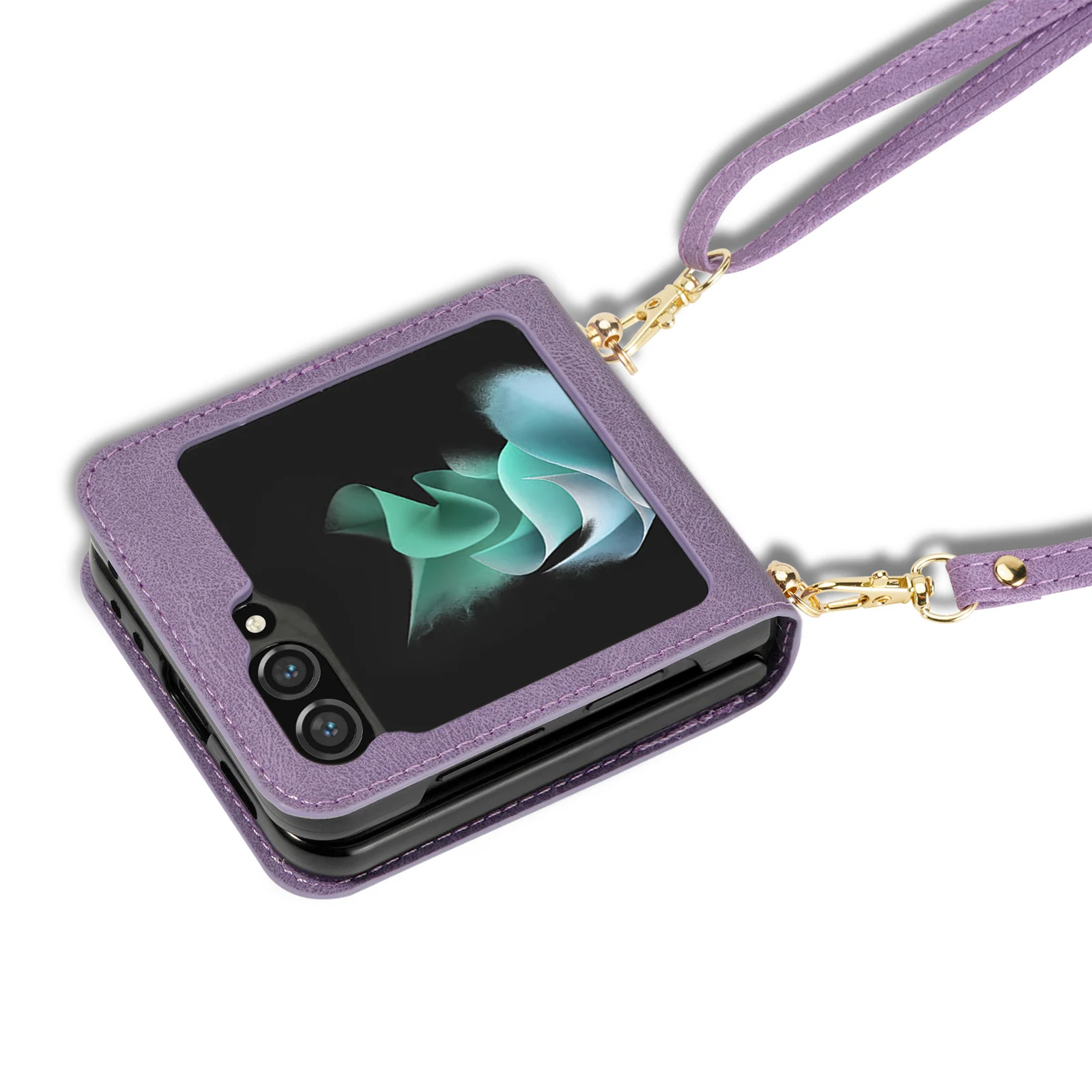 Funda de cuero con cordón para Samsung Galaxy Z Flip 5, 4, 3, 5G, Flip4, Flip5, tarjetero, funda trasera cruzada - imagen 4
