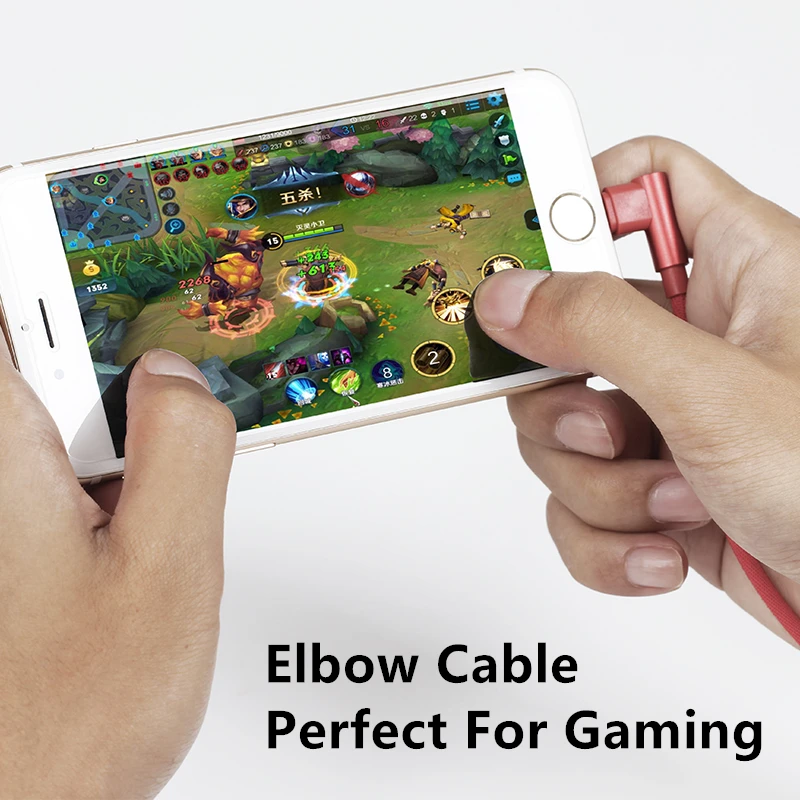 Cable USB doble de ángulo recto de 90 grados para iPhone X XR XS 11 12 13 14 Pro Max 7 8 Plus, Cables trenzados para juegos de teléfono de carga rápida - imagen 5