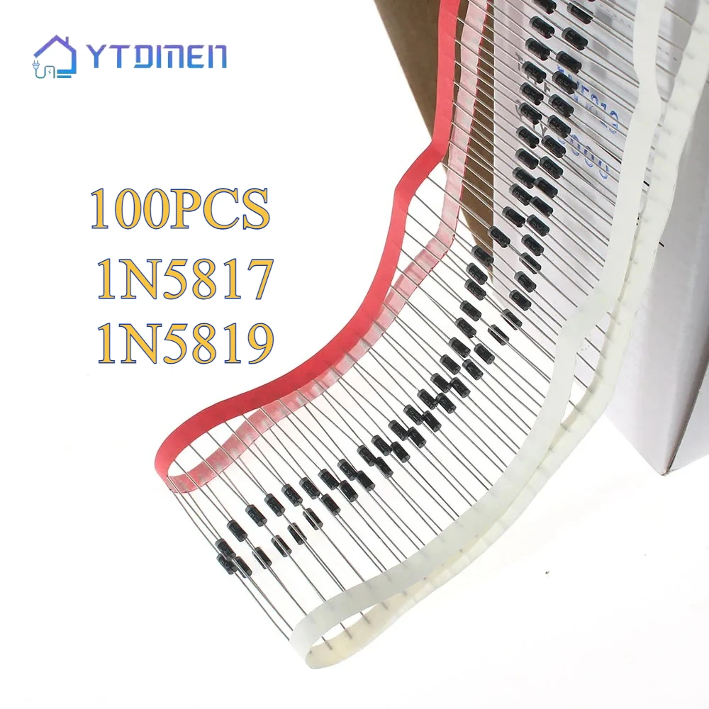 100 Uds diodo Schottky DO-41 1N5819 1N5817 1A 20V-40V componentes electrónicos diodo rectificador para Kit electrónico Diy