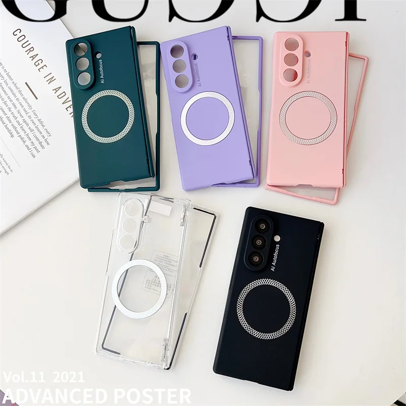 Con pantalla protectora película bisagra proteger funda de teléfono para Samsung Galaxy Z Fold 7 6 5 5G magnético MagSafe cubierta de PC de carga inalámbrica - imagen 3