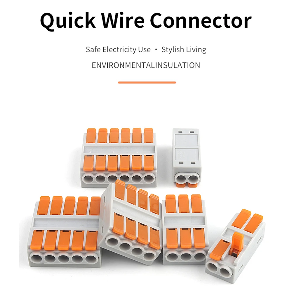 Conector de Cable Universal, bloque de terminales de cableado a tope compacto con palanca, divisor de acoplamiento rápido, 2/3/4/5/6 pines, 5 uds. - imagen 2