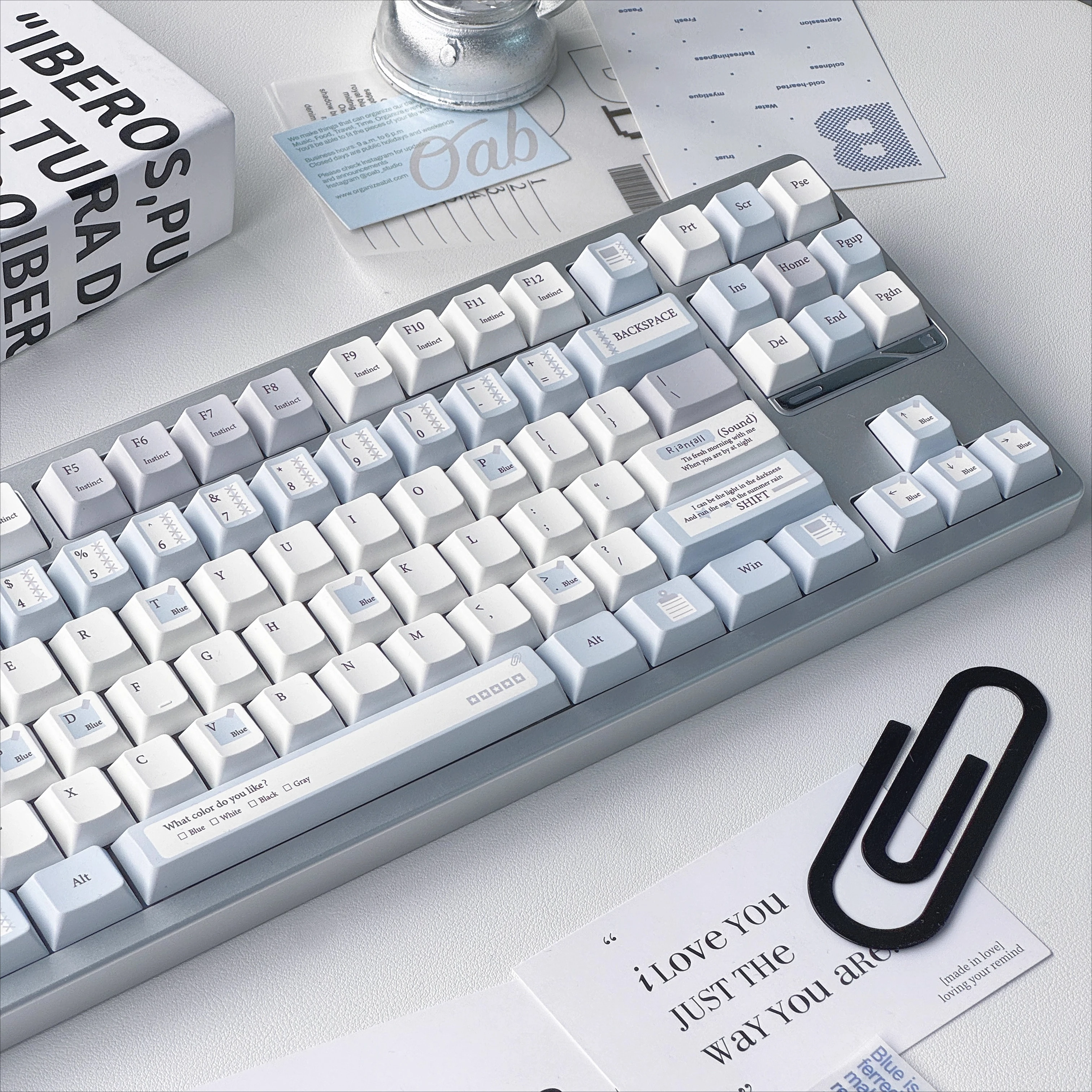 Juego de teclas con tema azul y gris Trace Simplicity, perfil de cereza PBT, teclas originales personalizadas hechas a mano para regalo de teclado mecánico - imagen 5