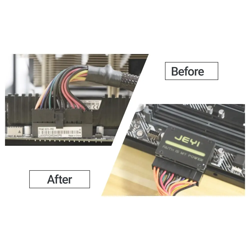 JEYI-adaptador de corriente para placa base, dispositivo ATX de 24 Pines, 90 °, RGB, 18 modos de luz, hembra a macho, 90 grados, suministro para PC de escritorio - imagen 5