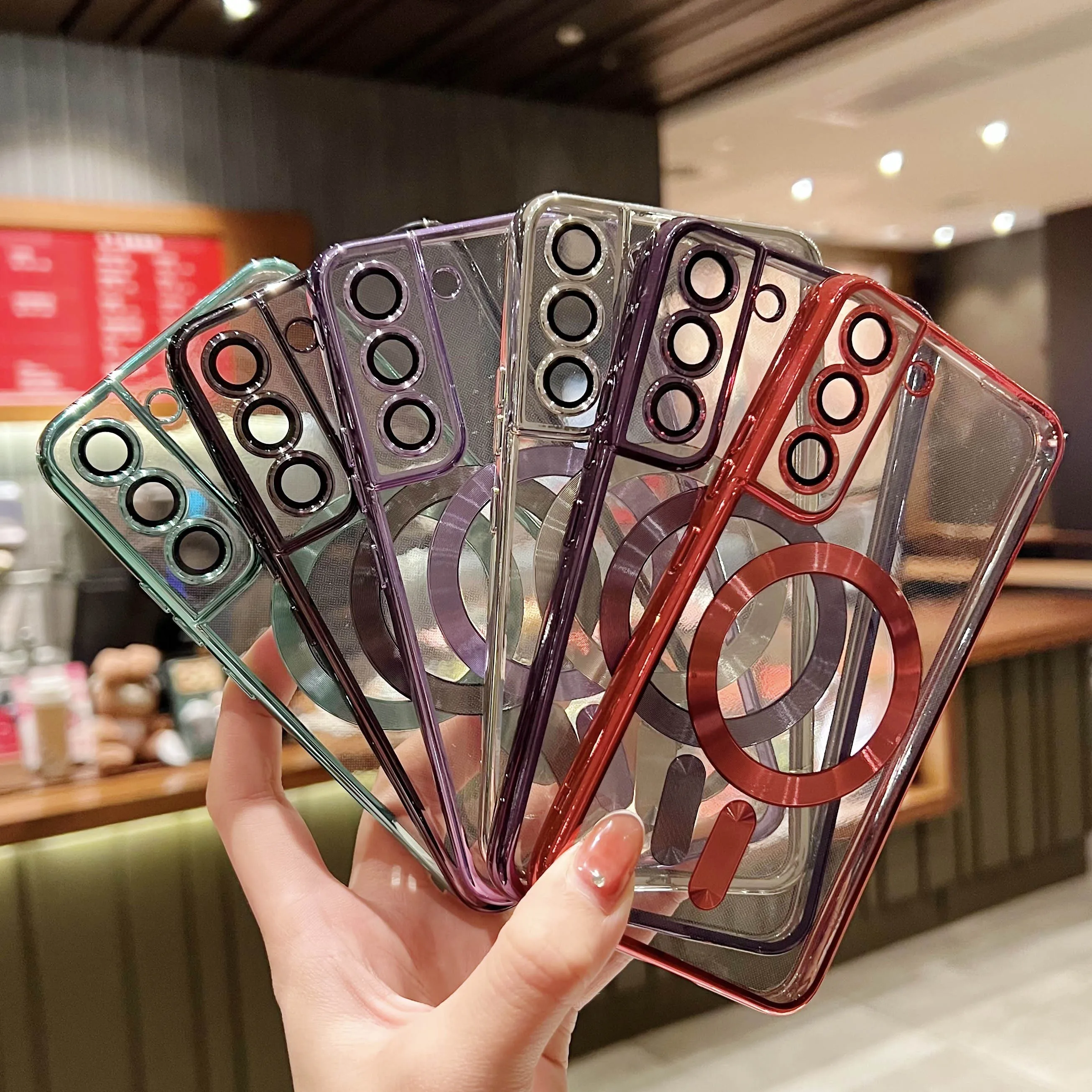 Magsafe-funda magnética para teléfono Samsung Galaxy S23, S22, S21, Ultra FE, 6D, transparente, suave, carga inalámbrica, cubierta de cámara de vidrio - imagen 2