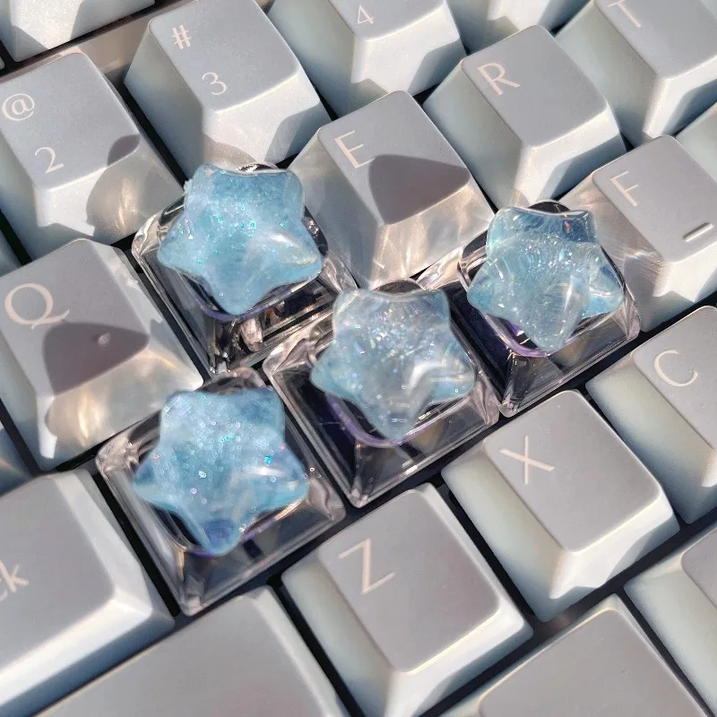 Teclas de pegamento por goteo hechas a mano, tapa de llave de resina personalizada translúcida, tapas de teclado MX para juegos, accesorios de teclado mecánico, 4 Uds. - imagen 4