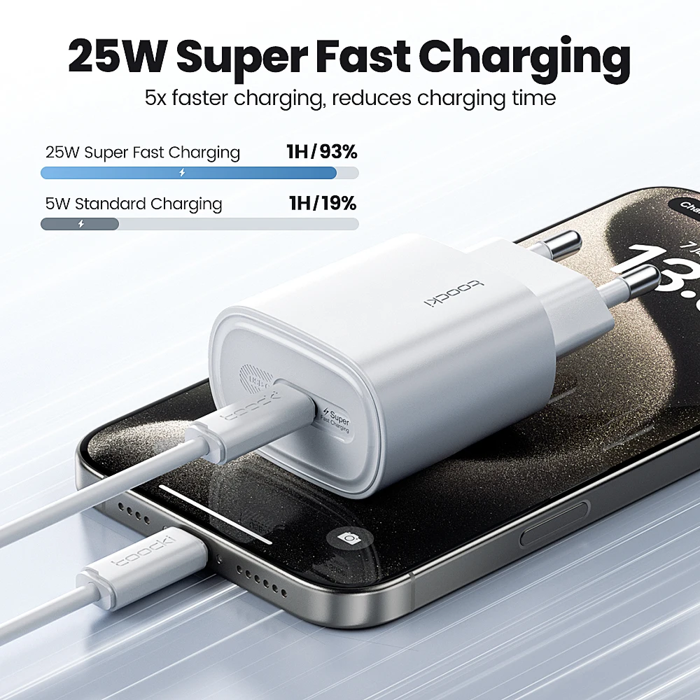 Toocki KR Plug 25W USB C cargador SFC PPS PD tipo C carga rápida para iPhone 16 15 14 Pro Max Samusng S25 S24 S23 Ultra Tablet - imagen 2