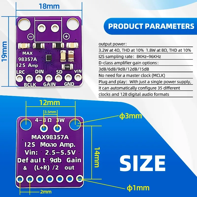 5 uds Max98357 I2S 3W amplificador Clase D interfaz de ruptura módulo decodificador Dac placa de Audio sin filtro para Raspberry Pi Esp32 - imagen 5