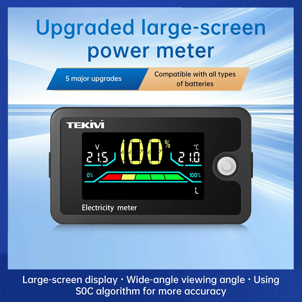 Indicador Digital de voltaje y electricidad LCD DC 8-100V Universal para batería ternaria/hierro de litio/ácido con pantalla de temperatura