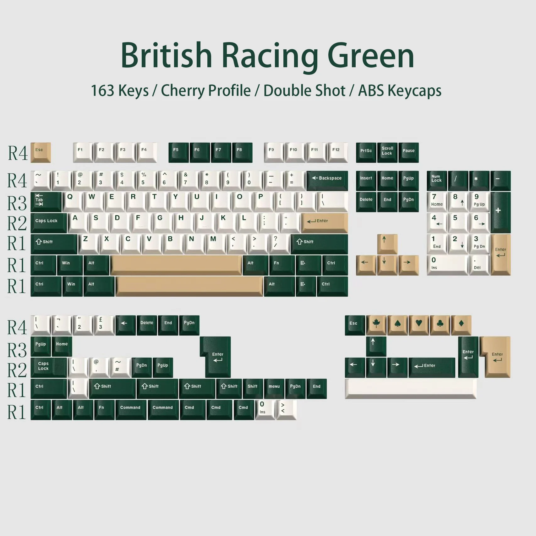 Teclas ABS de doble disparo con perfil Cherry, 163 teclas, teclado verde de carreras británicas para interruptores MX, teclado mecánico para jugar - imagen 4